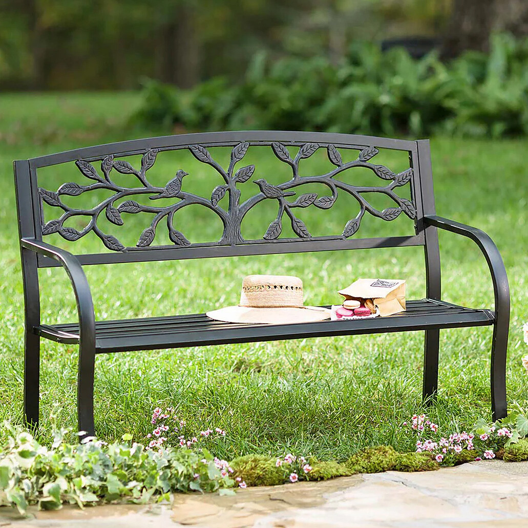 Black Tree of Life Metal Garden Bench