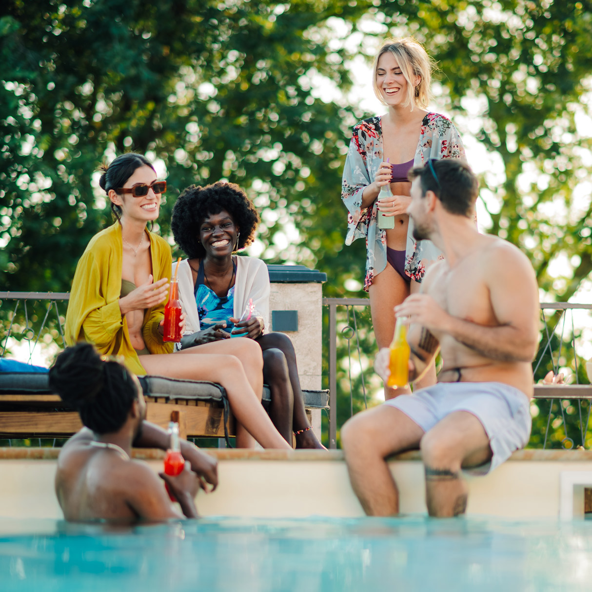 people having a pool party